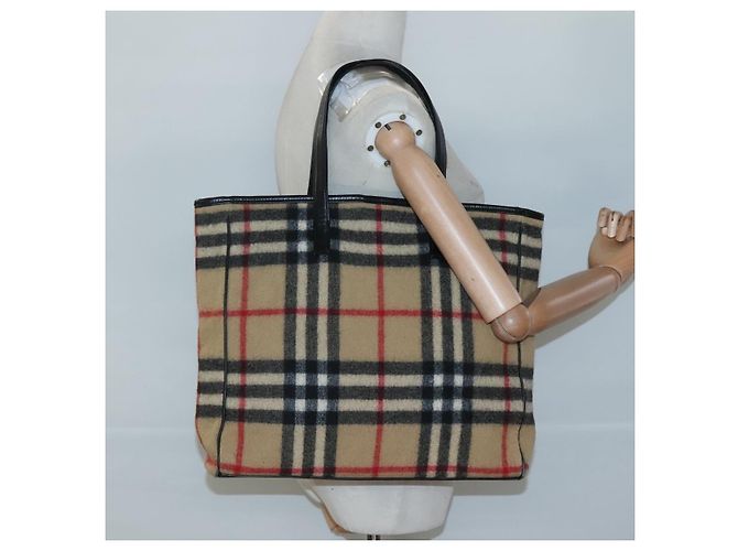 Burberry Nova Check Blue Label Tote Bag aus Wolle Beige Silber Authentisch 121808 - Ansicht 19