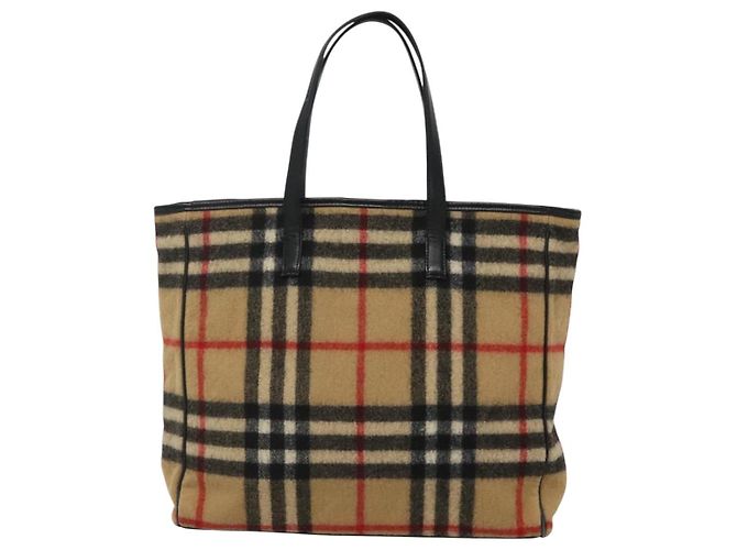 Burberry Nova Check Blue Label Tote Bag aus Wolle Beige Silber Authentisch 121808 - Ansicht 2