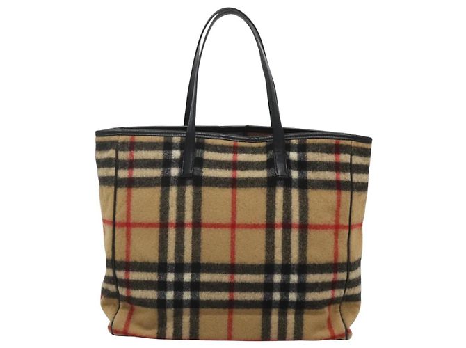 Burberry Nova Check Blue Label Tote Bag aus Wolle Beige Silber Authentisch 121808 - Ansicht 3