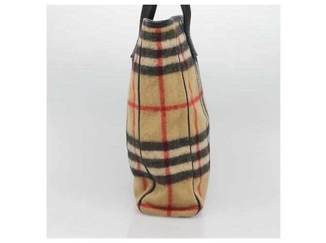 Burberry Nova Check Blue Label Tote Bag aus Wolle Beige Silber Authentisch 121808 - Ansicht 4