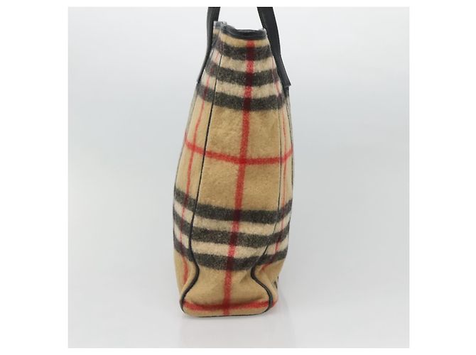 Burberry Nova Check Blue Label Tote Bag aus Wolle Beige Silber Authentisch 121808 - Ansicht 5