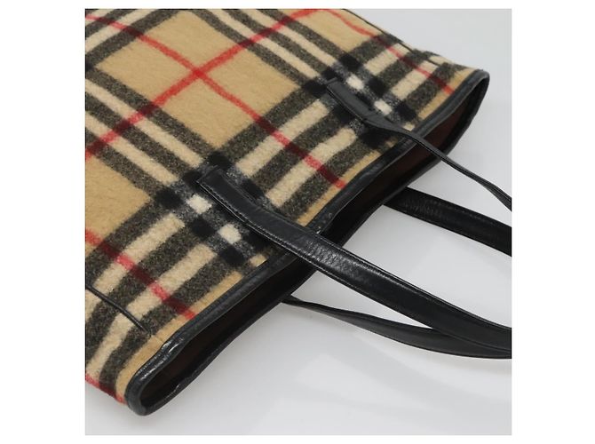 Burberry Nova Check Blue Label Tote Bag aus Wolle Beige Silber Authentisch 121808 - Ansicht 6