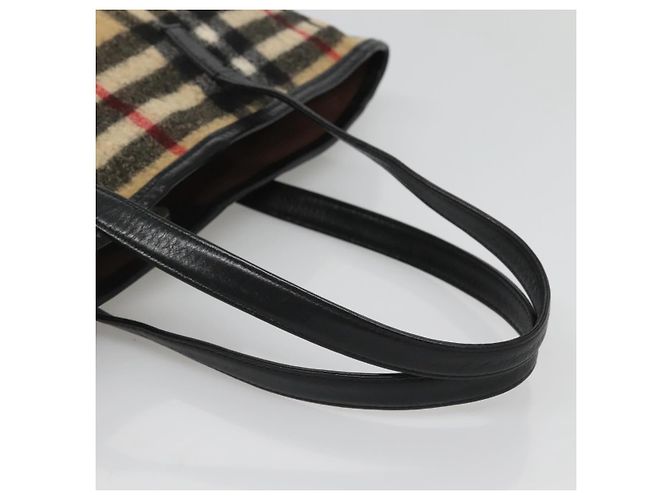 Burberry Nova Check Blue Label Tote Bag aus Wolle Beige Silber Authentisch 121808 - Ansicht 7