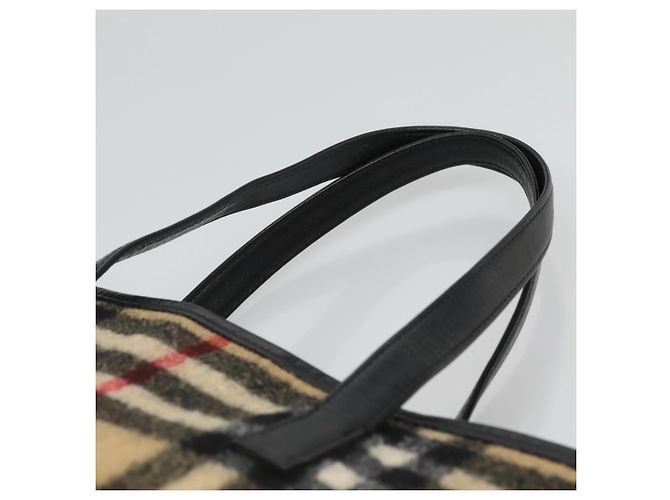 Burberry Nova Check Blue Label Tote Bag aus Wolle Beige Silber Authentisch 121808 - Ansicht 8