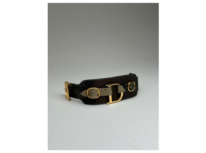 Bracciale in pelle vintage Dior nero e rosso - vista 8