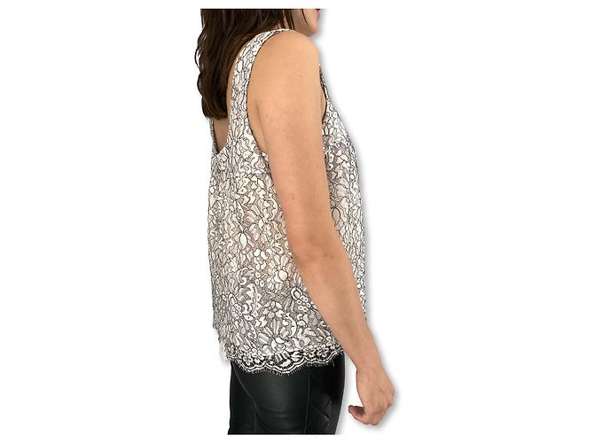 Chanel top semi-trasparente in pizzo bianco e nero Bianco sporco Silver hardware - vista 4