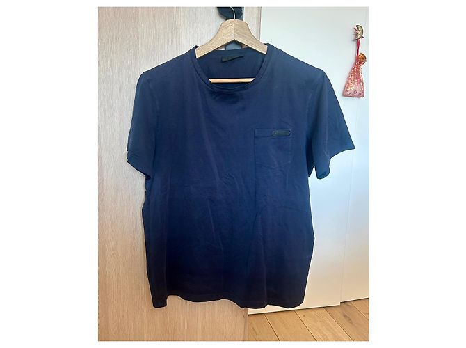 T-shirt Prada Blu Navy in Cotone con Logo - vista 2