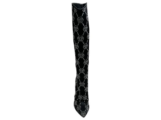 Stivali Monogram in Satin Nero con Strass Philipp Plein - vista 4
