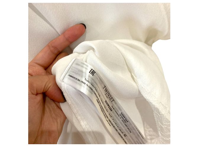 Autre Marque Twinest Satinbluse mit Spitze Weiß - Ansicht 7