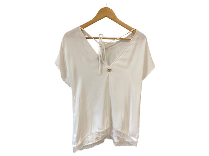 Autre Marque Twinest Satinbluse mit Spitze Weiß - Ansicht 8