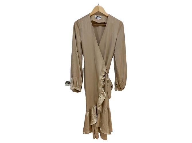Autre Marque AMY LYNN Langarm-Midi-Wickelkleid S Beige - Ansicht 2