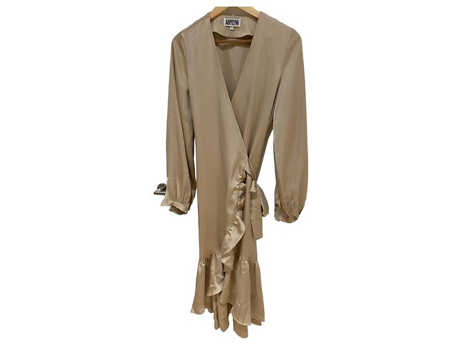 Autre Marque AMY LYNN Langarm-Midi-Wickelkleid S Beige - Ansicht 4