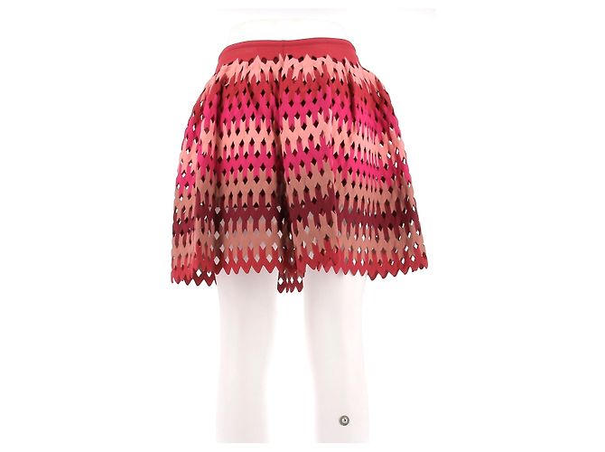 Falda corta de encaje roja y rosa Alaïa - vista 2