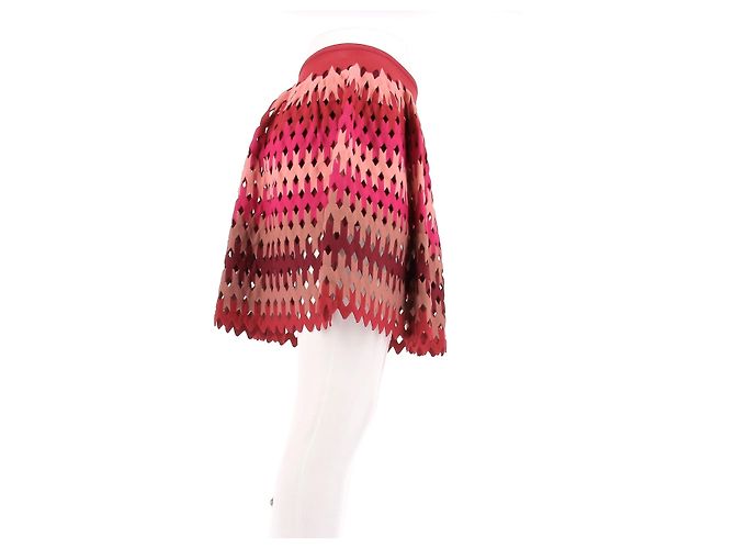 Falda corta de encaje roja y rosa Alaïa - vista 3
