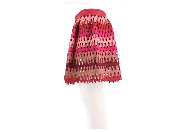 Falda corta de encaje roja y rosa Alaïa - vista 4