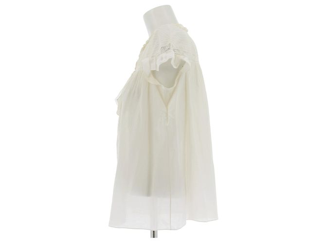 Blusa Christian Dior Bianca in Cotone a Maniche Corte Bianco - vista 3