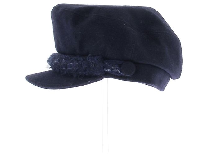 Cappello Chanel Gavroche Lana Blu Navy - vista 4