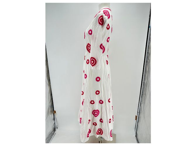 Autre Marque Abito maxi ricamato bianco e rosa NIMO - vista 4