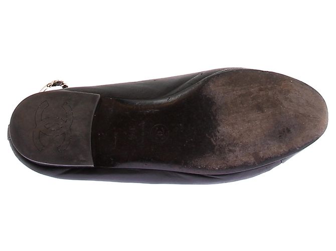 Chanel Bailarinas de cuero negro con cadena de tobillo dorada - vista 7