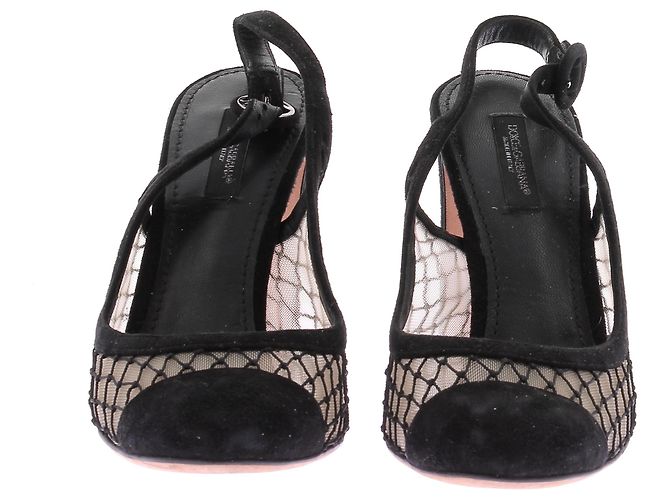 Décolleté Dolce & Gabbana in velluto nero e rete 37 - vista 4