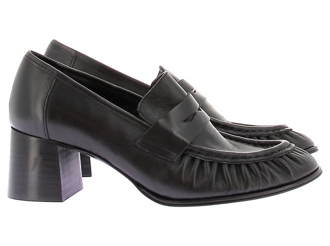 Mocassini con tacco in pelle nera Mango 39 Nero - vista 2