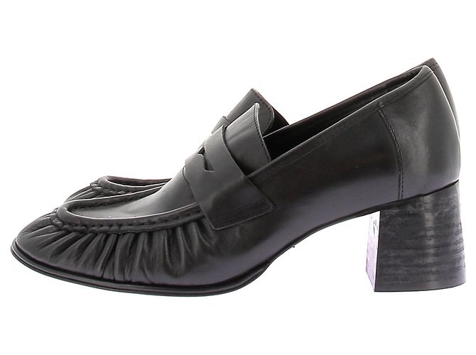 Mocassini con tacco in pelle nera Mango 39 Nero - vista 3