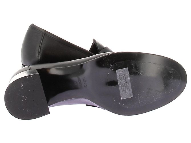 Mocassini con tacco in pelle nera Mango 39 Nero - vista 7