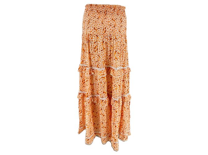 Autre Marque Falda larga naranja con estampado Sunday - vista 2