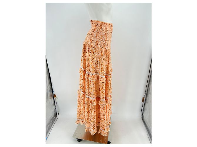 Autre Marque Falda larga naranja con estampado Sunday - vista 3