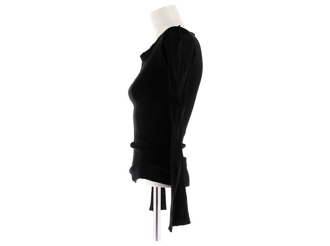 Top negro de manga larga Issey Miyake de algodón - vista 4