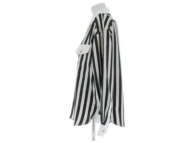 Saint Laurent Camisa de seda a rayas Negro - vista 4