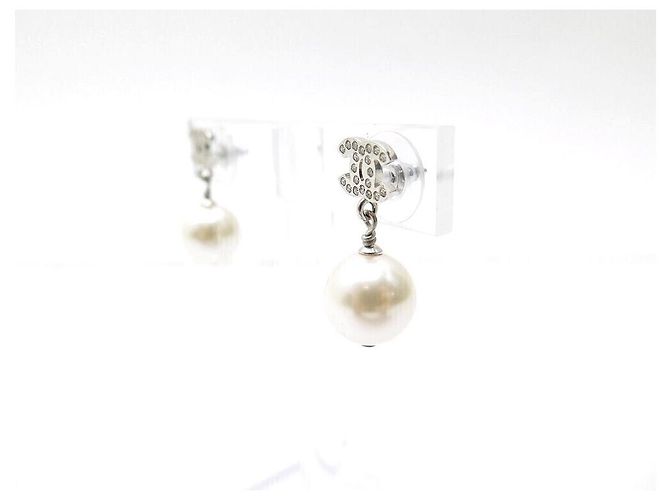 NUOVE ORECCHINI CHANEL A36138 LOGO CC PERLE STRASS Argento - vista 4