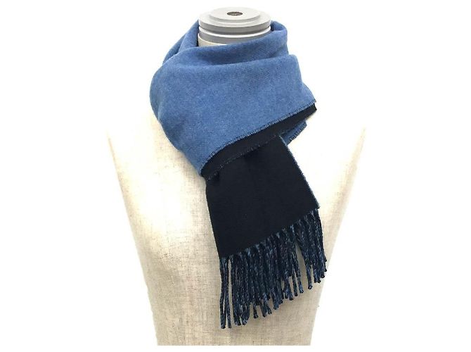 Hermès Sciarpa in cashmere Hermes Kazak bicolore Nero Blu - vista 2