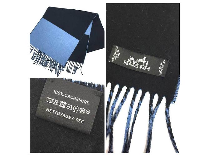 Hermès Sciarpa in cashmere Hermes Kazak bicolore Nero Blu - vista 3