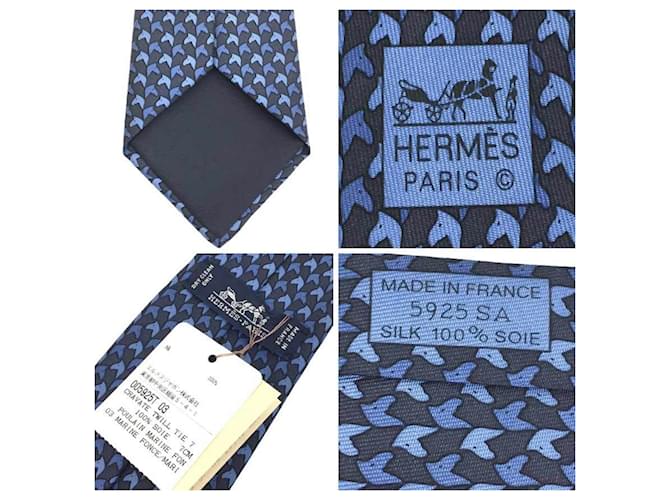 Hermès Cravatta in seta blu navy Hermes - vista 3