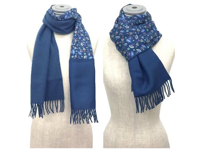 Hermès Stola reversibile in seta, cashmere e lana Hermes Blu navy - vista 2