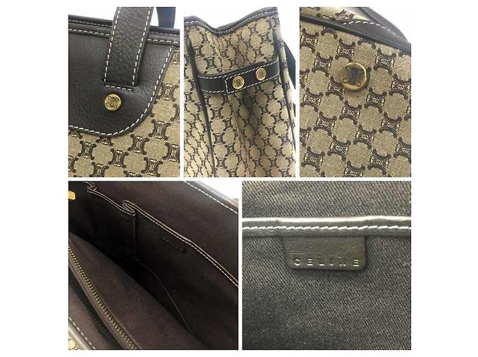 Céline Borsa Tote Celine in tela Macadam e pelle Marrone Beige - vista 3