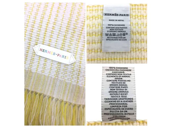 Hermès Bufanda de cuero Hermes Blanco Amarillo - vista 3