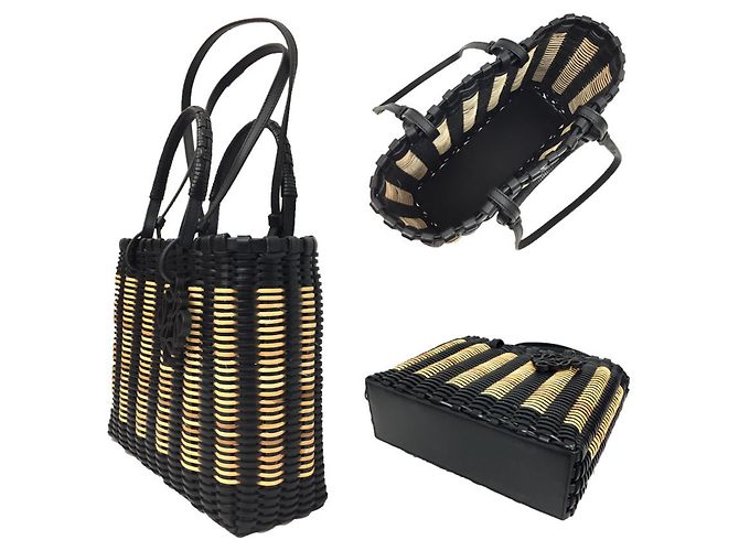 Borsa Loewe Square in rattan con pelle nera Nero - vista 2