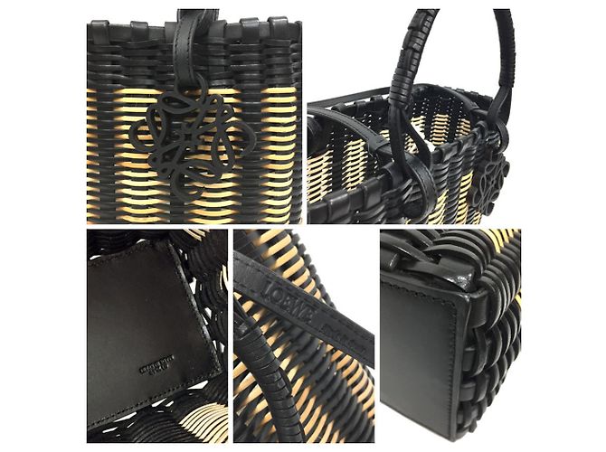 Borsa Loewe Square in rattan con pelle nera Nero - vista 3