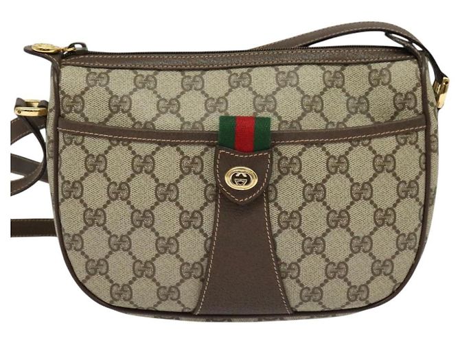 GUCCI GG Supreme Web Borsa Sherry Linea PVC Marrone Oro 89 02 032 Auth 122664 D'oro - vista 2