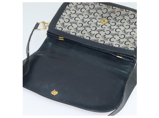 Céline Borsa a spalla CELINE C Sulky in tela blu navy e oro Auth 121724 D'oro - vista 10