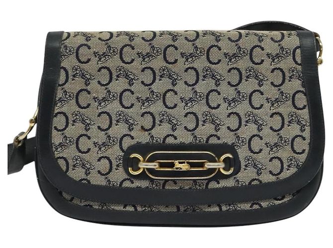 Céline Borsa a spalla CELINE C Sulky in tela blu navy e oro Auth 121724 D'oro - vista 13