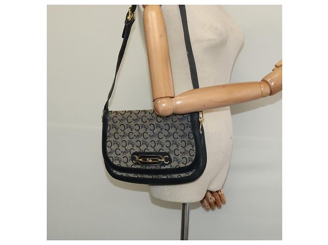 Céline Borsa a spalla CELINE C Sulky in tela blu navy e oro Auth 121724 D'oro - vista 23