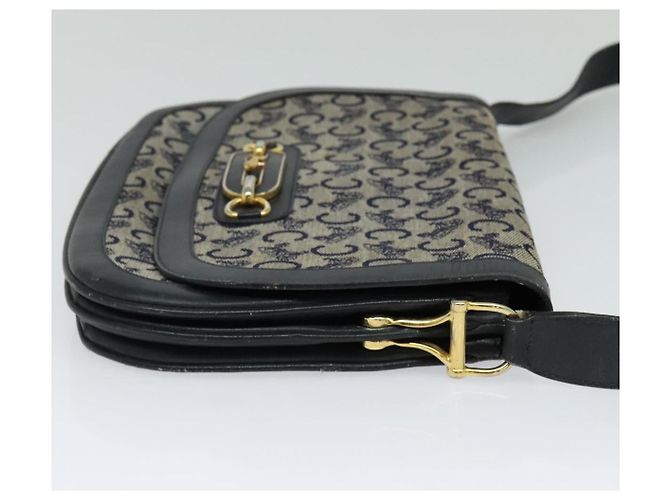 Céline Borsa a spalla CELINE C Sulky in tela blu navy e oro Auth 121724 D'oro - vista 4