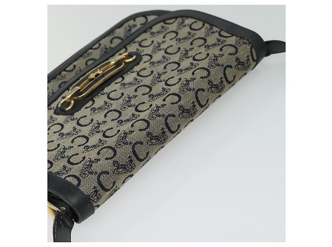 Céline Borsa a spalla CELINE C Sulky in tela blu navy e oro Auth 121724 D'oro - vista 6