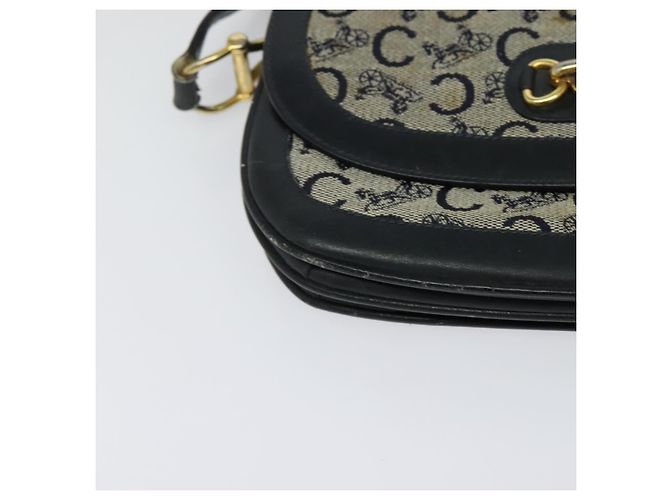 Céline Borsa a spalla CELINE C Sulky in tela blu navy e oro Auth 121724 D'oro - vista 9