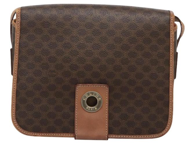 Céline Bolsa de ombro em lona Macadam CELINE em couro PVC marrom dourado Auth 122541 - vista 13