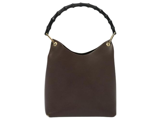 Borsa a Spalla Gucci Bamboo in Pelle Marrone Oro 001 1553 1880 Auth ep8788 D'oro - vista 2