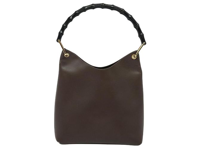 Borsa a Spalla Gucci Bamboo in Pelle Marrone Oro 001 1553 1880 Auth ep8788 D'oro - vista 3